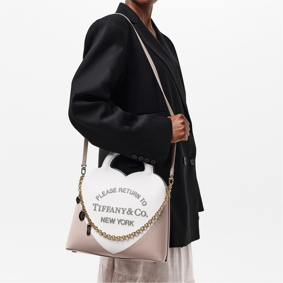 NEW TIFFANY Taupe / White Charm Tote Bag RTT - Picture 2 of 7